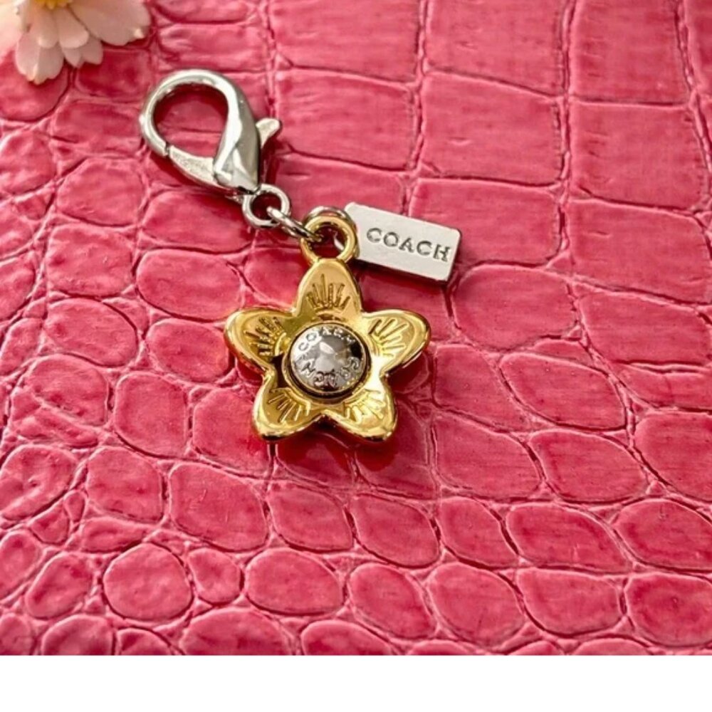 Coach Floral Silver/Gold Bag Charm Keychain EUC - Picture 5 of 5